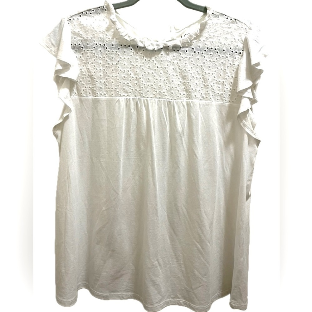 Loft Outlet Women’s White Ruffles Sleeves with See Through Dot Design At The Top